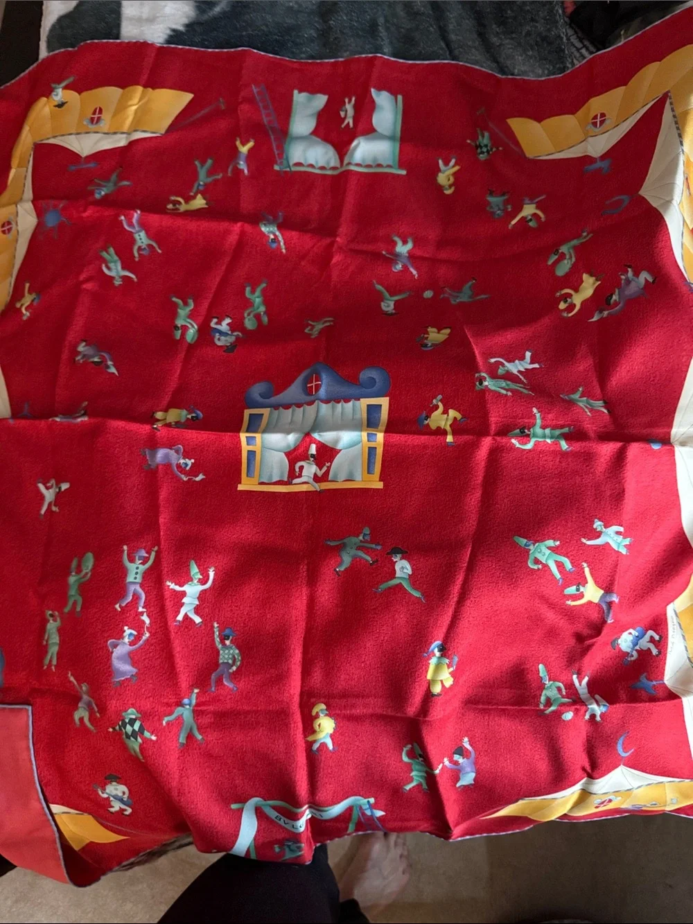Authentic vintage Bvlgari x David Pizzigoni “Girotondo di Marionette” silk scarf